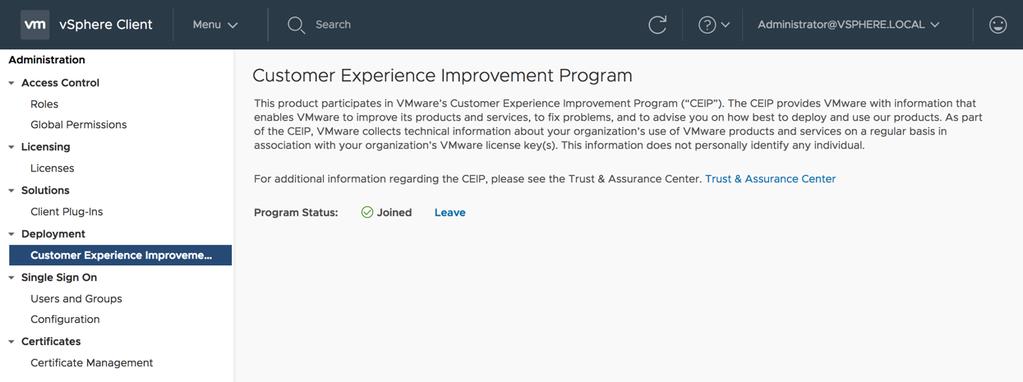Customer Experience Improvement Program Participating in the Customer Experience Improvement Program (CEIP) enables VMware to provide higher levels of proactive and reactive customer assistance.