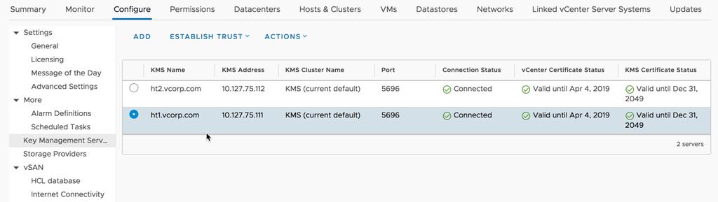 For a complete list of validated KMS vendors, there solutions, and links to their documentation, reference the VMware Hardware Compatibility List. 8.