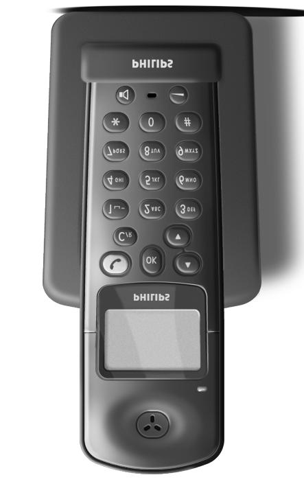 Handset on charging unit Earpiece Incoming call or new messages indicator Display 10 MAY 10:05 Philips 1 SHARED Alphanumeric keypad Microphone Overview of display screen Displayed Indicates battery
