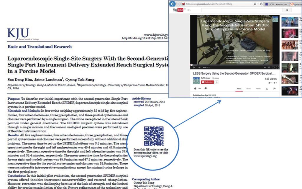 Jae Hwa Chang Fig. 8. Example of a QR (Quick Response) code in a journal that directs to a video file uploaded to YouTube (Available from: Korean J Urol 2013;54:327-32. http:// dx.doi.org/10.4111/kju.