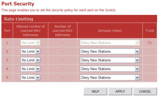 3 Configuring the Switch Web Click Security, Port Security. ACL Figure 3-35 Port Security This page enables you to set up a management access filter on the switch.