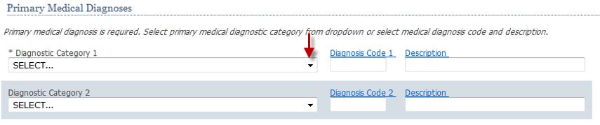 0) 7 Enter the partial Diagnosis Code 1 (see image below) or a brief Description and select the hyperlink above the text field.