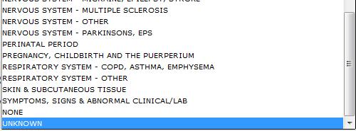 Once a user clicks on the appropriate code in any of the pop-up windows, all other fields will populate. 8 System users then enter a Primary Medical Diagnostic category.