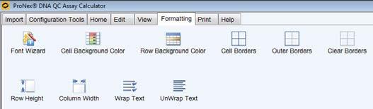 Formatting This tab contains additional cell formatting functions such as color, borders, cell size and wrap text. 14200TA Figure 24. The Formatting tab screen.