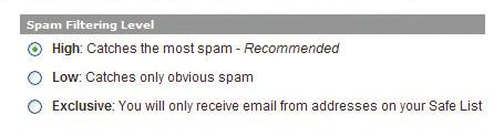 Spam Filtering Adjusting the Spam Filter 1. Select Email Accounts link. 2. Click the Filtering link. 3. Click the Spam Filtering Options link. 4.