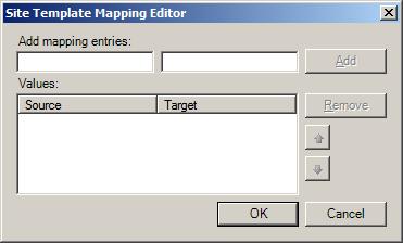 In the Rule Sets Editor, the following window appears for defining the mapping: Figure 77: Site Template Mapping Editor Window Enter a source template ID in the left hand field under Add mapping