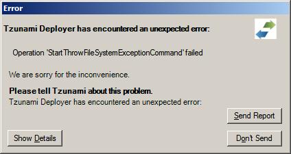 Figure 98: Unexpected Error window This window provides information about the error. In order to see more details, click Show Details.