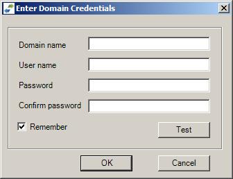 Field Description Specify the Domain name and enter User name, Password and Confirm password in their respective fields. Click Test to verify domain credentials to connect with the custom domains.