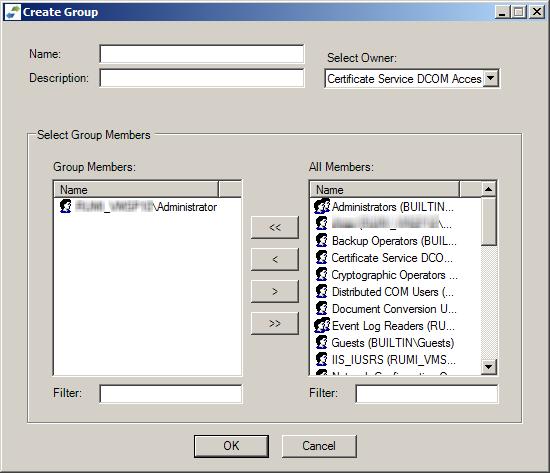 2. Click Create and select Group. In SharePoint 2003, select User, Site Group, or Cross Site Group. The Create Group window appears. Figure 43: Create Group Window 3.