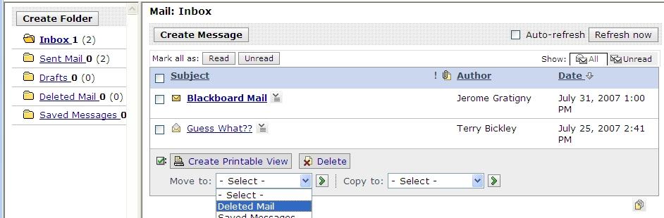 Inbox Folder Message Hyperlink Message Action Link Messages can be organized in folders. 1. The Inbox, Sent Mail, Drafts and Deleted Mail folders are created automatically. 2.
