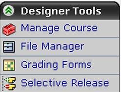 Designer Tools/Instructor Tools/My Tools The content of the lower section of the Course Menu is dependent upon the current tab.