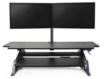 of technology Fits onto a 24" deep desk Ships fully assembled Two year warranty 5230B000042 Black Volante HD42 desktop sit-stand workstation / Dual monitor