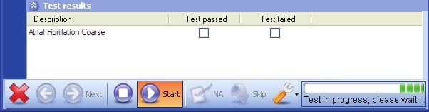 In this example, the Arrhythmia Test. 7. Click to start the arrhythmia test. A progress bar shows in the lower-right corner of the Test Guide window. 8.