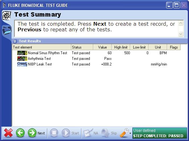 The test results for the NIBP test comes from the Simulator and therefore does not require a manual input. Figure 3-5.
