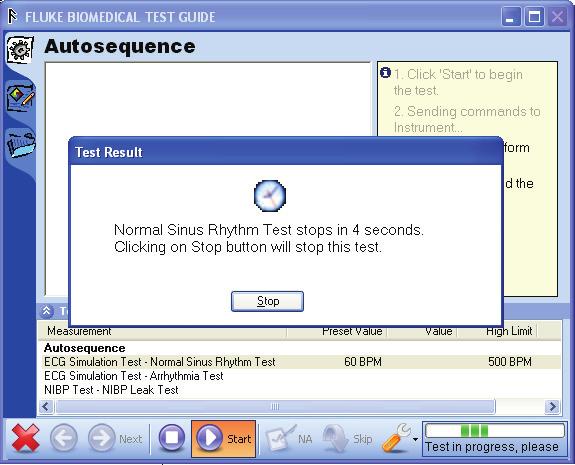 A progress bar shows in the lower-right corner of the test guide window. You can also click the Stop button in the pop-up window to stop the test. See Figure 3-10.