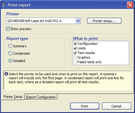 ProSim 6/8 Tests How to Print a Test Report 3 How to Print a Test Report Test reports can be printed in three different formats from the test record: Summary A report with DUT data and the overall