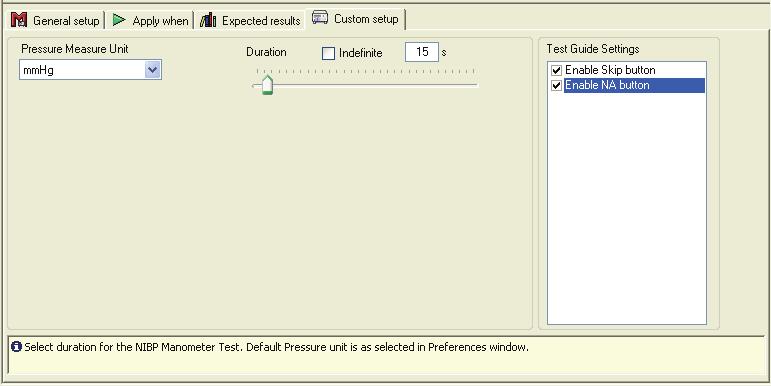 Reference How to Change the Plug-In Preferences 4 NIBP Manometer Test Figure 4-19 shows the custom setup window for the NIBP manometer test. Figure 4-19. NIBP Manometer Test Custom Setup gjp045.