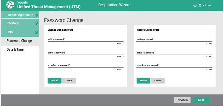 Registration Wizard 1. Enter the old (default) password for accessing Web interface, enter new password, confirm password and click Submit. The new password is saved. 2.