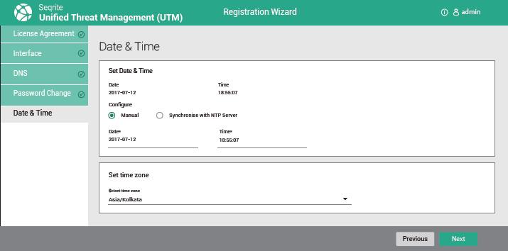 Registration Wizard 1. You can set Date & Time using one of the following two ways: I. Manual: Select this option to set the date and time using the date and time pickers or II.