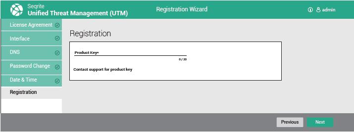 Registration Wizard 1. Enter a valid Product Key and click Next.