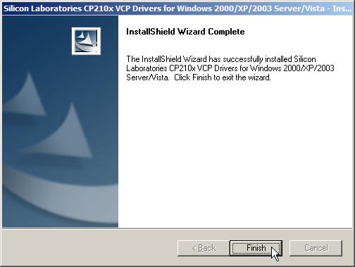 308 USB Virtual COM User Guide The wizard has successfully installed the