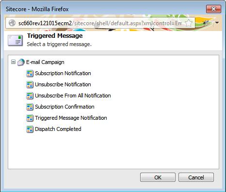 7. In the Triggered Message dialog box, select a message that you want to send using this action. 8.