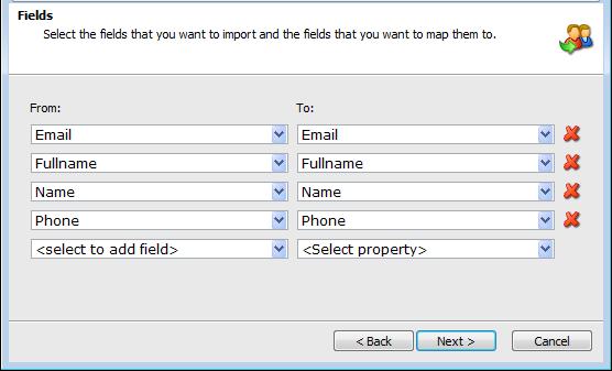 In the Fields dialog box, manage the fields that you want to export from a file and