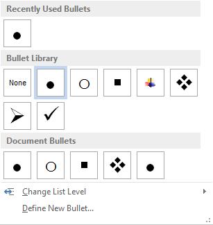 To change the Bullet and Number Style: Highlight the current list Select the drop