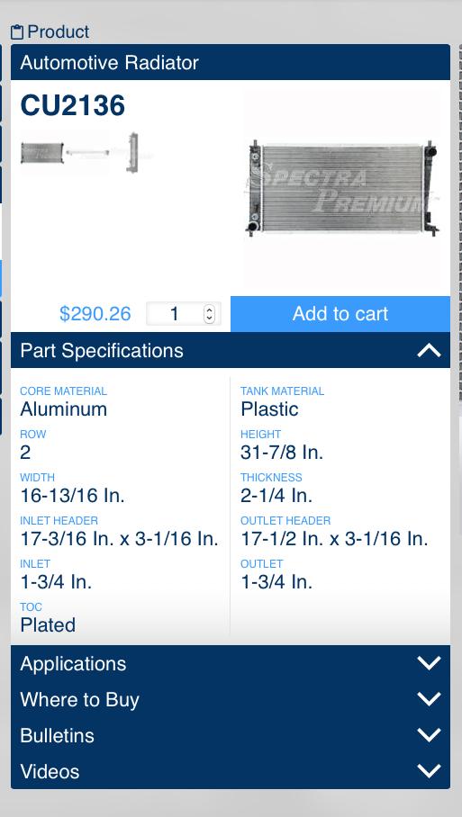 BROWSING SECTION / ecatalog PART DETAILS By clicking a part number, all available information on this part will be displayed (i.e. photos, specifications).