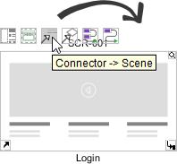 5. Press on the resource icon Connector -> Scene and drag it out. 6. Release the mouse button. This creates a new scene connected with the previous one. Name the screen ID and scene title.