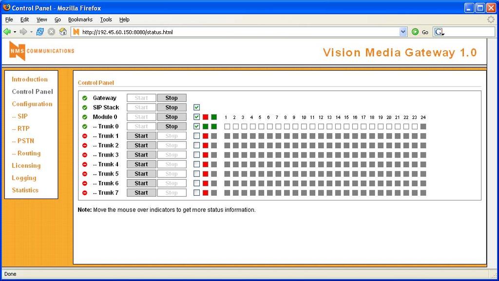 3. From the Configuration Manager of the Vision Media Gateway, navigate to the Control Panel and verify that ISDN interface and channels are in-service as shown in Figure 24.
