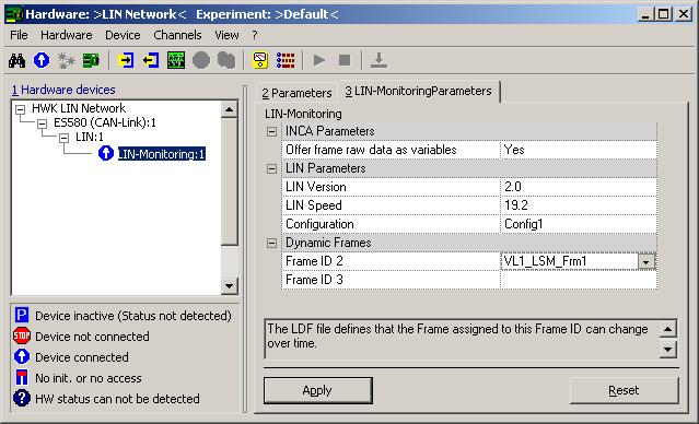 In the list of LIN parameters, click on the + sign in front of the "Dynamic Frames" field to open the tree structure.