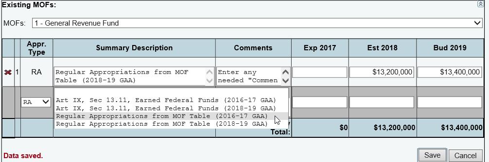 Use the gray section to add additional rows (Appr. Type, Summary Description, etc.