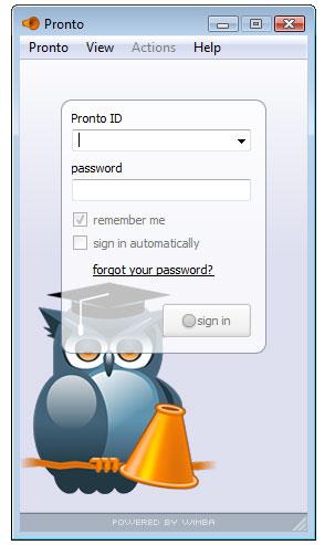 Logging In In Wimba Pronto, you log in using the Pronto ID and password that you chose when creating your Wimba Pronto Account. The first time you launch Wimba Pronto, you see the login window.