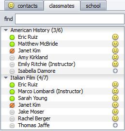 The Classmates Tab The Classmates tab lists everyone in your classes with a Wimba Pronto account, organized by course.