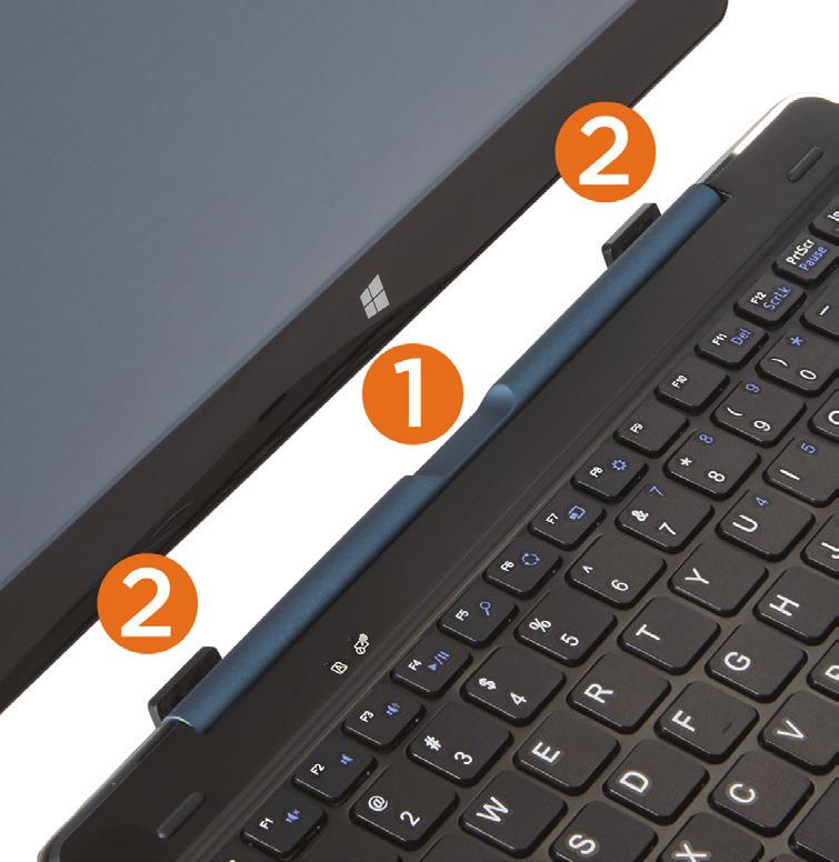 Connecting the Tablet and Keyboard Your tablet features a specially designed magnetic hinge that attaches and secures the tablet and keyboard together, enabling quick and easy