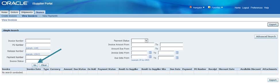 View Invoices To view the status of an invoice, click on the View Invoices hyperlink under the Finance Tab.