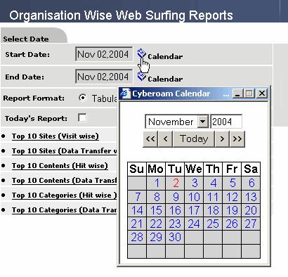 Navigation controls Select Date Tailor the report by setting filters on data by arbitrary date range. Use the Calendar to select the date range of the report.