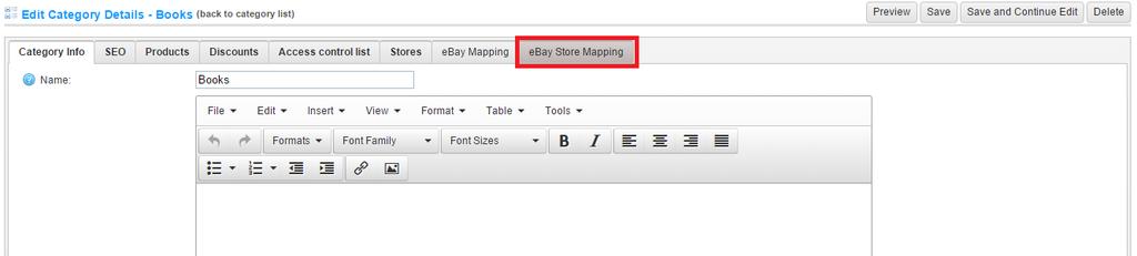 b. ebay Store Mapping If your ebay Store using own categories, use this option to fully integrate ebay Store with nopcommerce. c. Product template To set default value for all products, choose product and use ebay tab.
