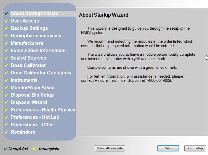 Setup instructions Running the start-up wizard From the Main Menu Click Help Click Startup Wizard on the toolbar You will see this screen: Click on a topic on the left side of the screen to get