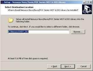 The following procedure shows steps to complete the installation of WDT and DIO Library. 1. Execute WDT_DIO_Setup.exe. The following dialog appears.