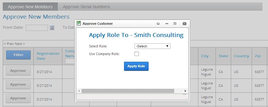 Use Company Role - If you check the Use Company Role checkbox and click Apply Role the user is automatically added the company role entered during registration.