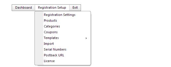 A. Registration Settings The next step is to configure the module settings. To load the registration settings hover over the registration setup on the admin menu and select registration settings: 1.