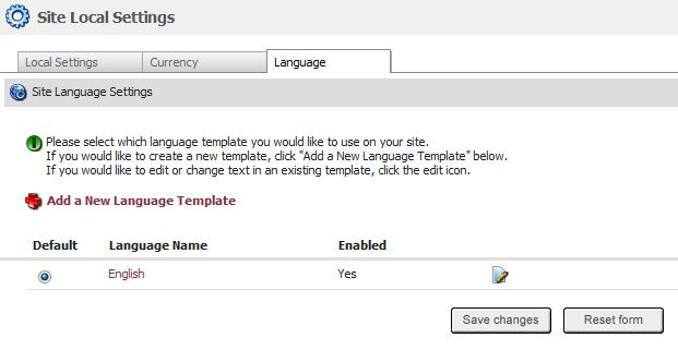 Cart Settings 137 Figure 6-16-1: Language page Note: You can set a language as an active language by clicking on the