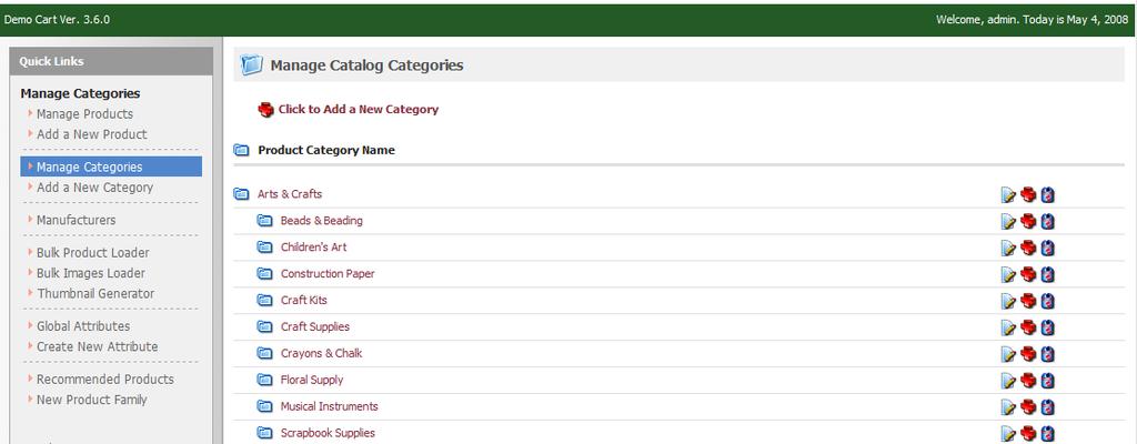Categories & Products 15 2. The Manage Catalog Categories page will open, as shown in the Figure 2-2-2 15 below.