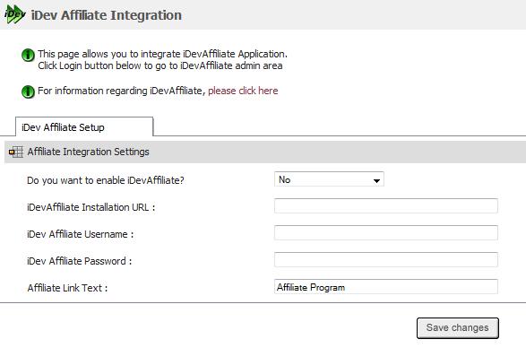 236 Pinnacle Cart User Manual v3.6.3 Note: You can also open the idev Affiliate Integration page directly by clicking on Affiliate Integration link under Cart Settings or idev Affiliate Integration