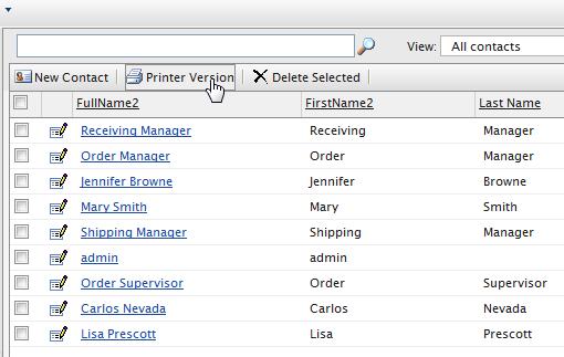 Printing a list of contacts Click Printer Version to generate