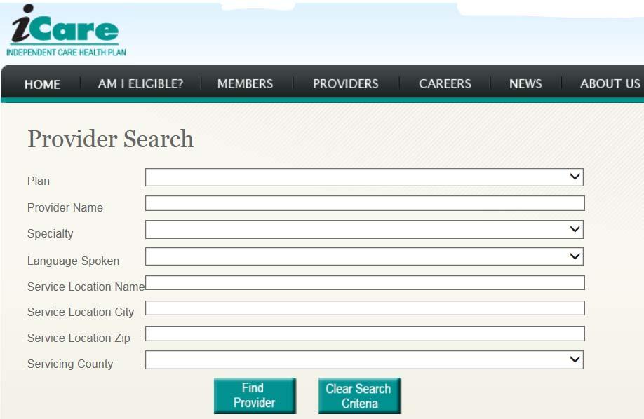 members. Click on Search icare Provider Network to begin your search.