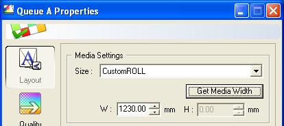 4 Click [OK]. The Media Settings Clicking the [Get Media Width] button displays, at [W], the setting for the width of the printing area made on the printer.