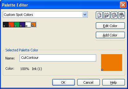 Select the spot color you created. Click [OK]. The settings are saved. Change the name of the color to "CutContour.